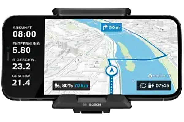 Bosch Älypuhelinteline, langaton lataus + Pidike 31.8" ohjaustangolle asennettuna